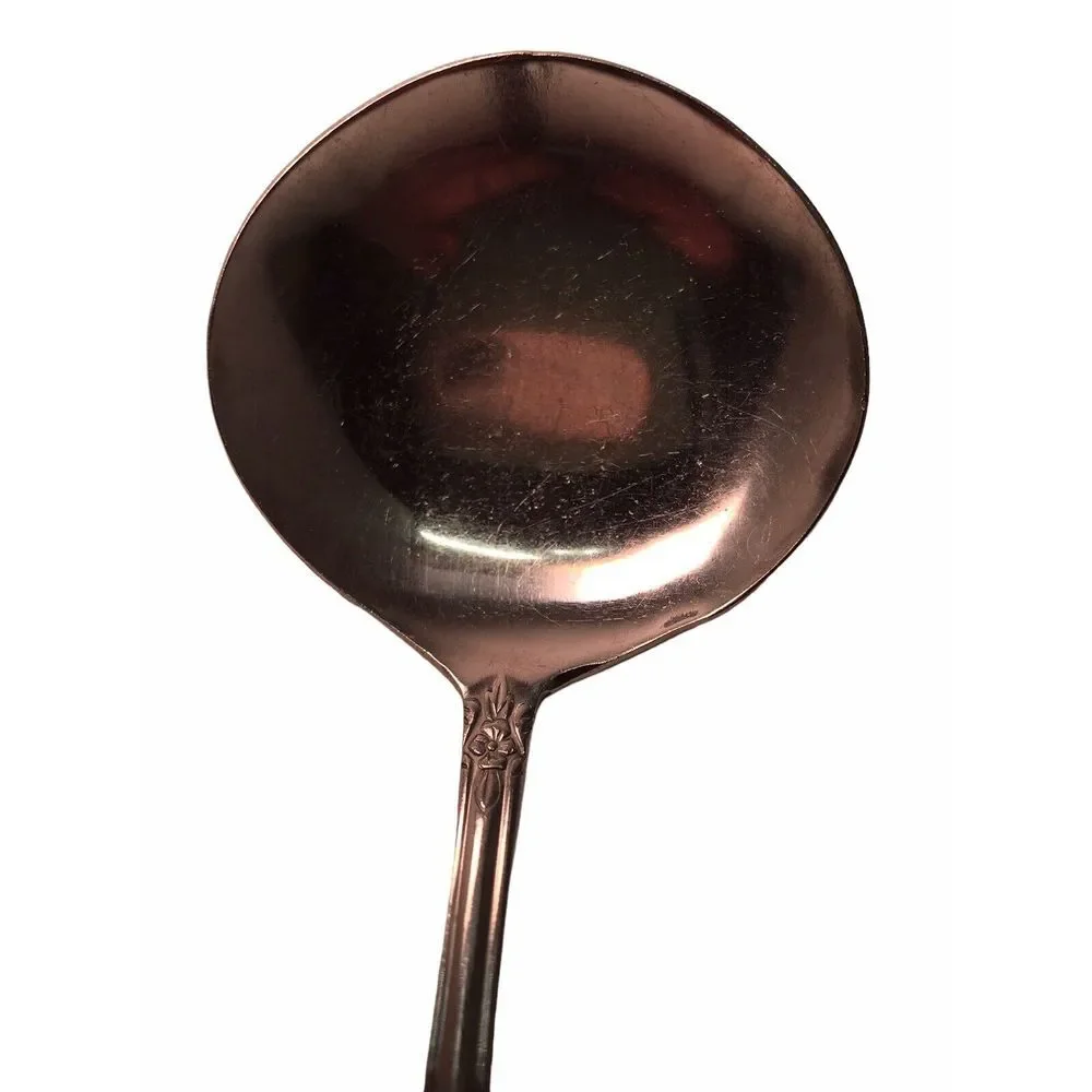 Vintage Flatware Stainless Korea Solid gravy small ladle lustreware Rose 6.75